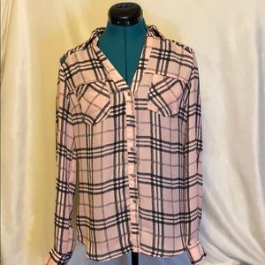Pink and black plaid blouse